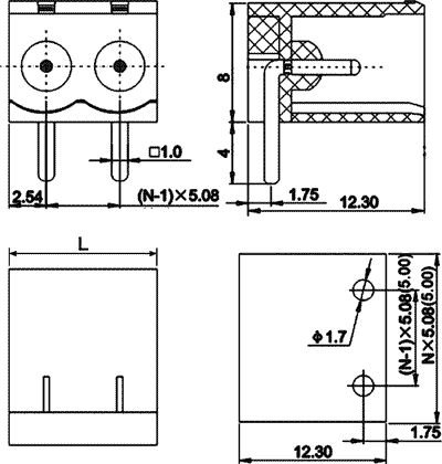 Terminal blocks PCB, štekers, 4pin, 5.08mm, 12A, leņkisks