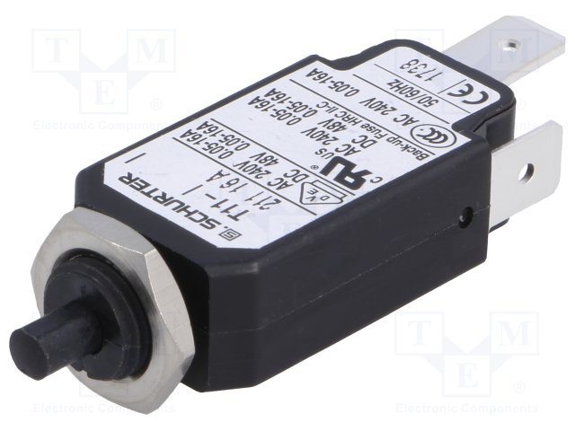 Maksimālās strāvas automātiskais slēdzis, 16A, SPST, 250VAC, 48VDC