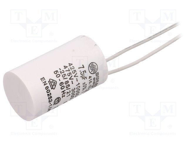 7.5/425V+cable,  elektromotoru kondensators, ±5%, Ø32x55mm, 10000h, DUCATI ENERGIA