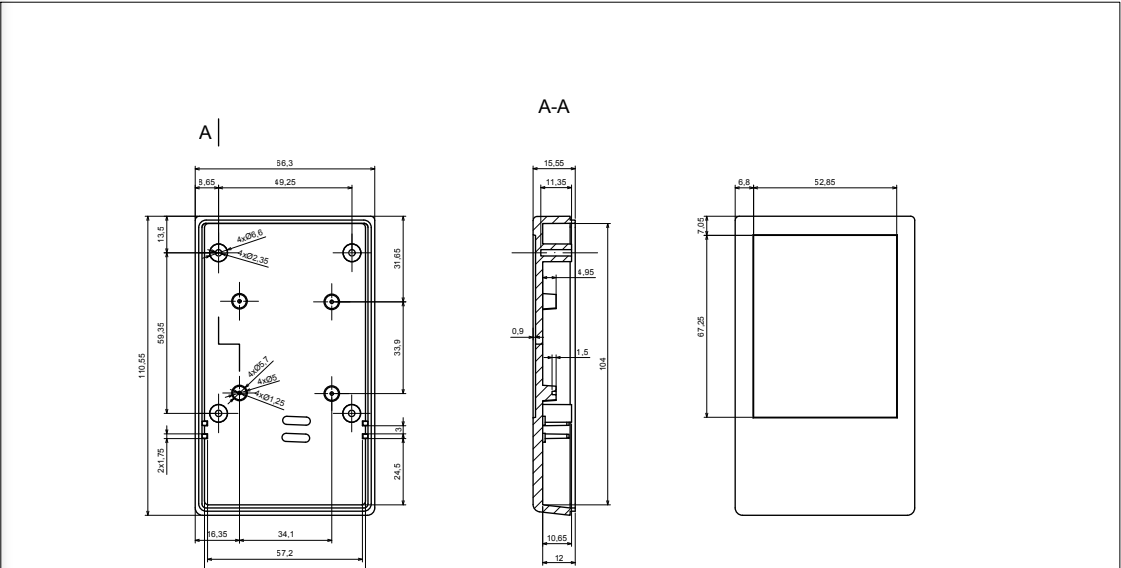 Plastmasas korpuss, 66x110x27mm, ABS, ar vāku, ar bateriju nodalījumu, melna krasa