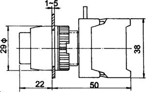 Paneļu slēdzejs, 22mm, 2 poz., OFF-(ON), (uzstājošās dzeltenā), IP65, 3A/230VAC, divi kont. uz sasl/atslēg. bez fiksācijas