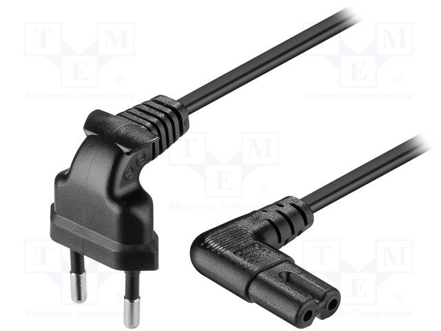 Tikla vads 230VAC,, audio-video aparaturai, 2x0.75 m², 1.5m, leņķisks, melnā krasa