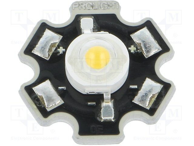 Ultra spožas gaismas diode, 3W, STAR, 3.1...4.1V/700mA, 92.9-250.9lm, 2850-3250K, 130grad. sitls balts