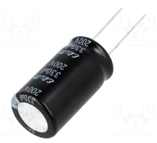 330/200V, 105C, Ø18x35.5mm, ±20%, Kondensators elektrolītisks, 2000h, Elite, ar lokaniem izvadiem
