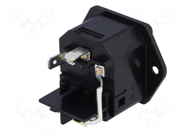 Tikla štekers, 250VAC, 15A, C14(E), + sledzējs(SPST), 2 skrūves, SCHURTER, šasijai