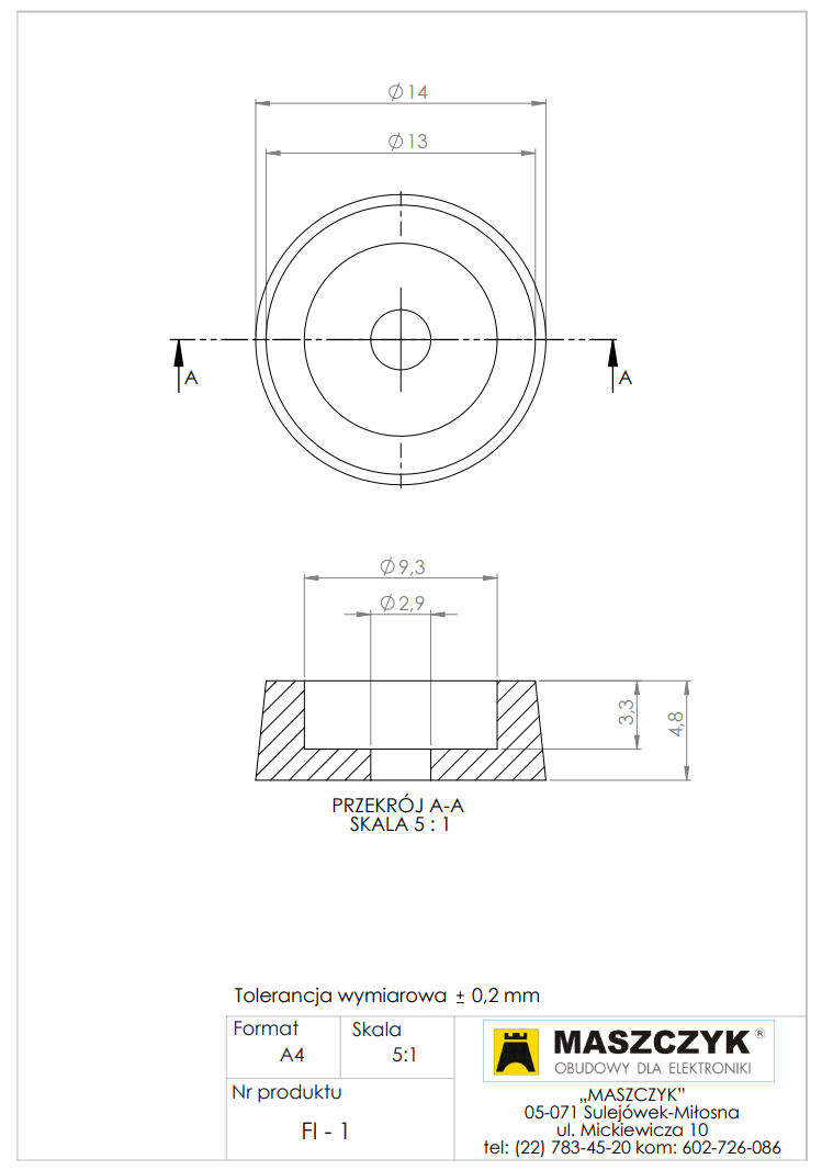 Kājiņa no gumijas Ø14*4.8mm, diametrs caurumiem 2.9mm
