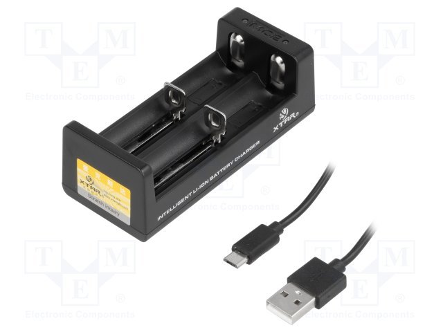 LADE Li-ion, 2 akumul., 3.6/3.7V, 500mA, 5VDC, MR18650 (10440, 14430, 14500, 14650, 17670, 18350, 18500, R6), akumulatoru lādētajs, 60g.