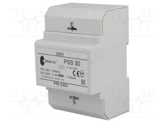 Drošības transformators 30VA, 230VAC, 230V, IP30, Mounting: DIN, Pēc iepriekšēja pasūtījuma