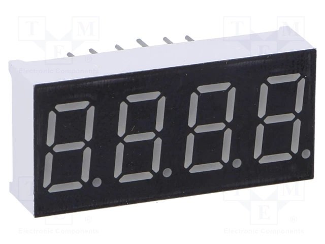 7LED indikators, ceturtkāršs, 9.2mm, 30x14x7.2mm, 2...4mcd, kopējs anods, sarkana krasa