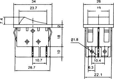 Taustiņslēdzis DPST, ON-OFF, 15A/230VAC, 34x26x30mm, melnā krasa, ar fiksāciju