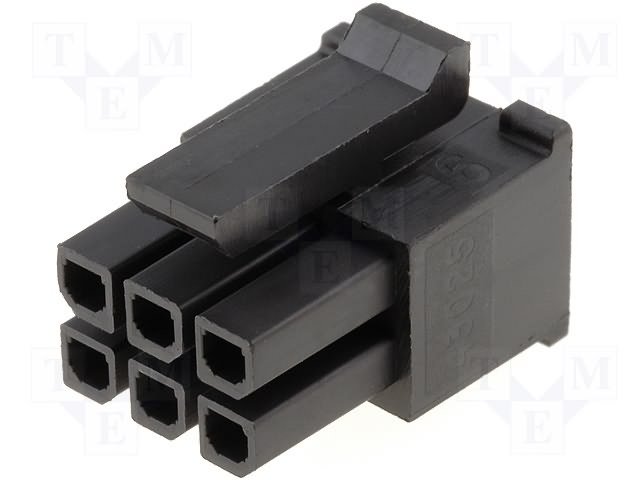 6pin(2x3), MicroFit, korpuss "papa" uz vadam, bez kontaktiem, solis=3x3mm, 5A