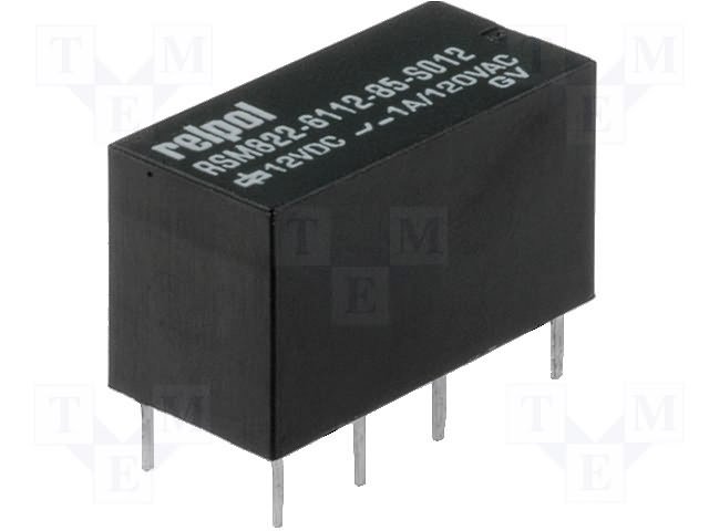 Relejs DC12V, DPDT, 2x1A/120VAC, 2x2A/24VDC, 720R(16.6mA), divi kontakti uz pārslēgšanu, 20.5x10x11.4mm, RELPOL