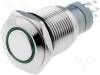 Poga M16x36mm, SPST-NO, ON-ON, 0.5A/220VAC, 1A/24VDC, IP67, LED24VDC, zaļa riņķis, antivandala, ar fiksaciju
