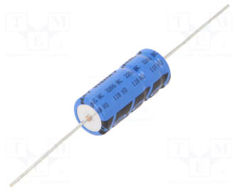 220/40V, -40...125°C, Ø10x25mm, ±20%, Kondensatori zemas induktivitātes 4000h, VISHAY, ar aksialiem lokaniem izvadiem