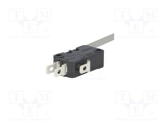 Mikropārslēdzējs ar sviru L=50.9mm, SPDT, ON-(ON), 16A/250VAC,10A/30VDC, IP40, 27.8x10.3x15.9mm, viens kontakts uz pārslēgšanu, OMRON