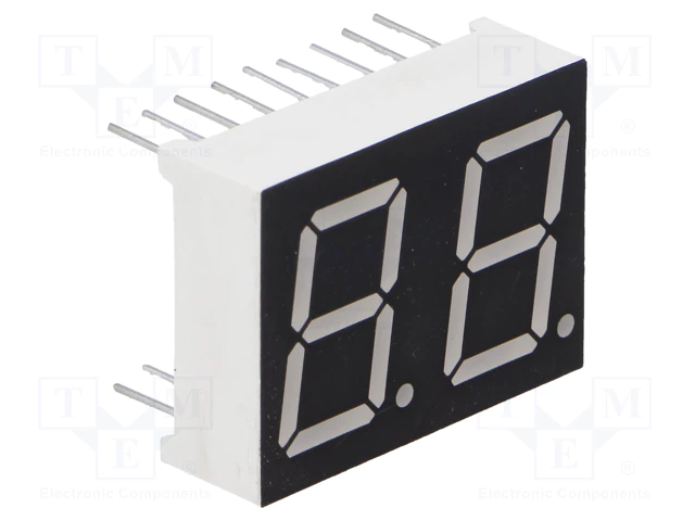 7LED indikators, divkāršs, 14.22mm, 19x25mm, 6mcd, kopējs anods, zaļš