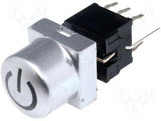 Poga DPDT, ON-ON, 0.1A/30VDC, THT, LED3.3VDC,  balta krasa, 10x10x19.8mm, ar fiksaciju