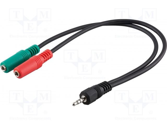 3.5mm(4pin) štekers video+stereo/2x3.5mm ligzda (video+stereo), vads, 0.3m