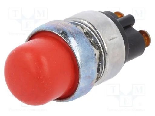 Poga SPST-NO, OFF-(ON), 60A/12VDC, M16, Ø16mm, 1 kontakts uz saslēgšanu, bez fiksacijas, sarkanā