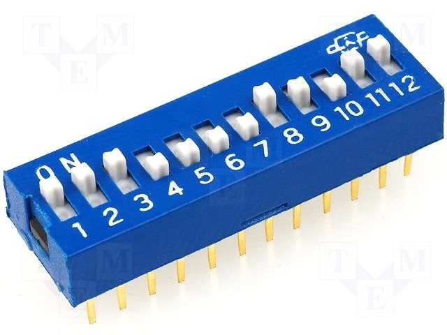 Pārslēdzējs slīdbīdņu DIP-12*2.54, ON-OFF, 0.05A/12VDC, horizontala veida