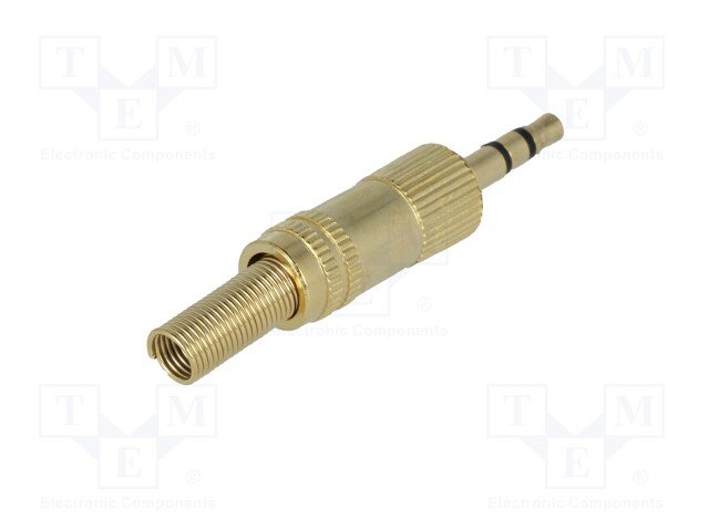 3.5mm štekers, stereo, metālisks, uz vadu, ar amortizatoru, GOLD