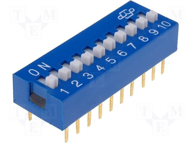 Pārslēdzējs slīdbīdņu DIP-10*2.54, ON-OFF, 0.05A/12VDC, horizontala veida