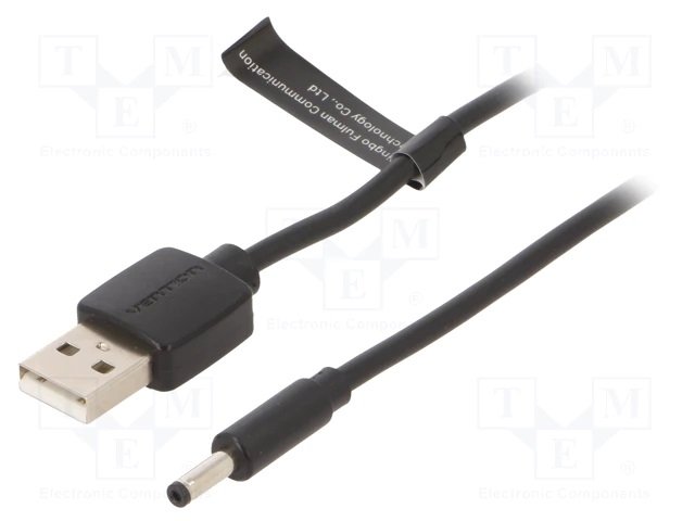3.5x1.35mm taisns/USB A, L=10mm, štekers, taisns, 5V/2A, 0.5mm2, vads, 1m
