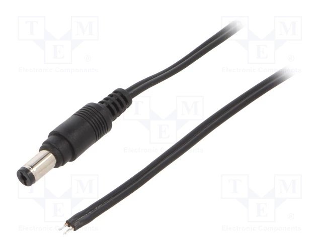 5.5*2.1mm, L=10mm, taisns štekers, 24V/3A, 0.5mm2, plakans vads, 1.5m