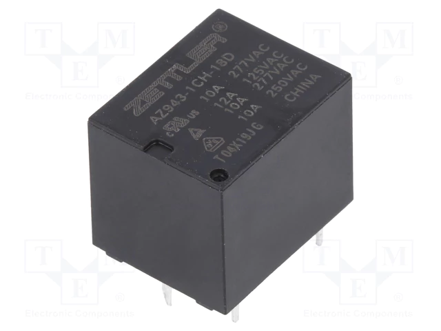 Relejs DC18V, SPDT, 10A/250VAC, 10A/30VDC, 900Ω(20mA), viens kontakts uz pārslēgšanu, 19x15.3x15.7mm, ZETTLER
