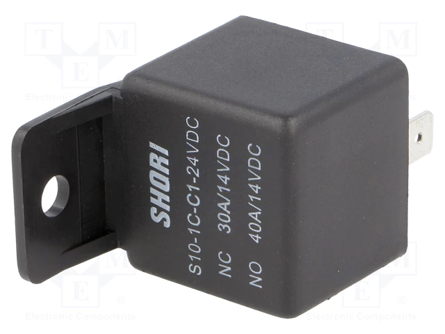 Relejs DC24V, SPDT, 40A/14VDC, 320R(75mA), viens kontakts uz pārslēgšanu, 28.6x28.6x25.3mm, SHORI ELECTRIC