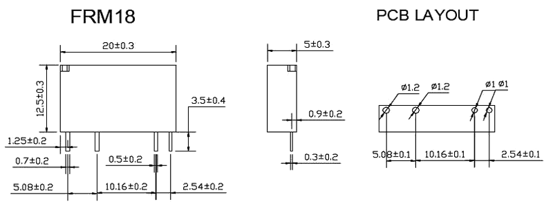 Relejs DC12V, SPDT, 5A/250VAC, 5A/30VDC, 1.2k(10mA), viens kontakts uz saslēgšanu, 20x12.5x5mm, FORWARD INDUSTRIAL CO.