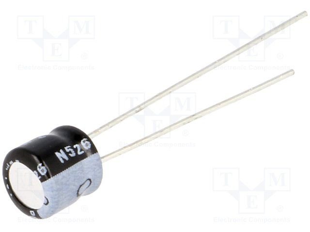 22/10V, 105°C, Ø5x7mm, ±20%, Kondensatori Mini, 1000h, NICHICON, ar lokanien izvadiem