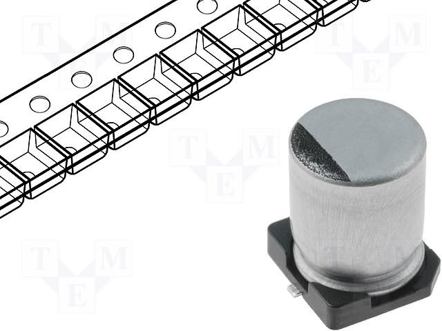 47/25V SMD 105C, Ø6x6mm, elektrolitiskais kondensators