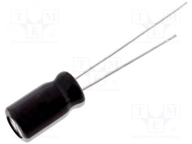 470/10V, 105C, Ø8x11.5mm, ±20%, Kondensatori zemas induktivitātes, 3000h, SAMWHA, ar lokaniem izvadiem