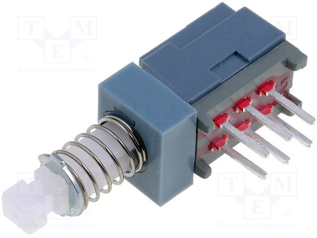 Poga DPDT, ON-ON, 0.1A/30VDC, THT, 25x8x9mm, solis 2.5x2.5mm, ar fiksaciju