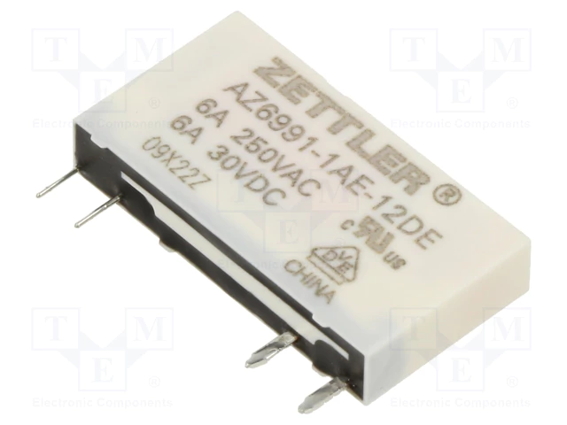Relejs DC12V, SPST-NO, 6A/250VAC, 6A/30VDC, 848R(14mA), IP64, viens kontakts uz pārslēgšanu, 28x5x15mm, ZETTLER