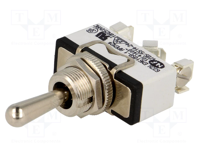 Tumblers, SP3T, (ON)-OFF-(ON), 10A/250VAC, 5A/24VDC, screw terminals, M12, 29.5x14.5x15mm, APEM, bez fiksacijas