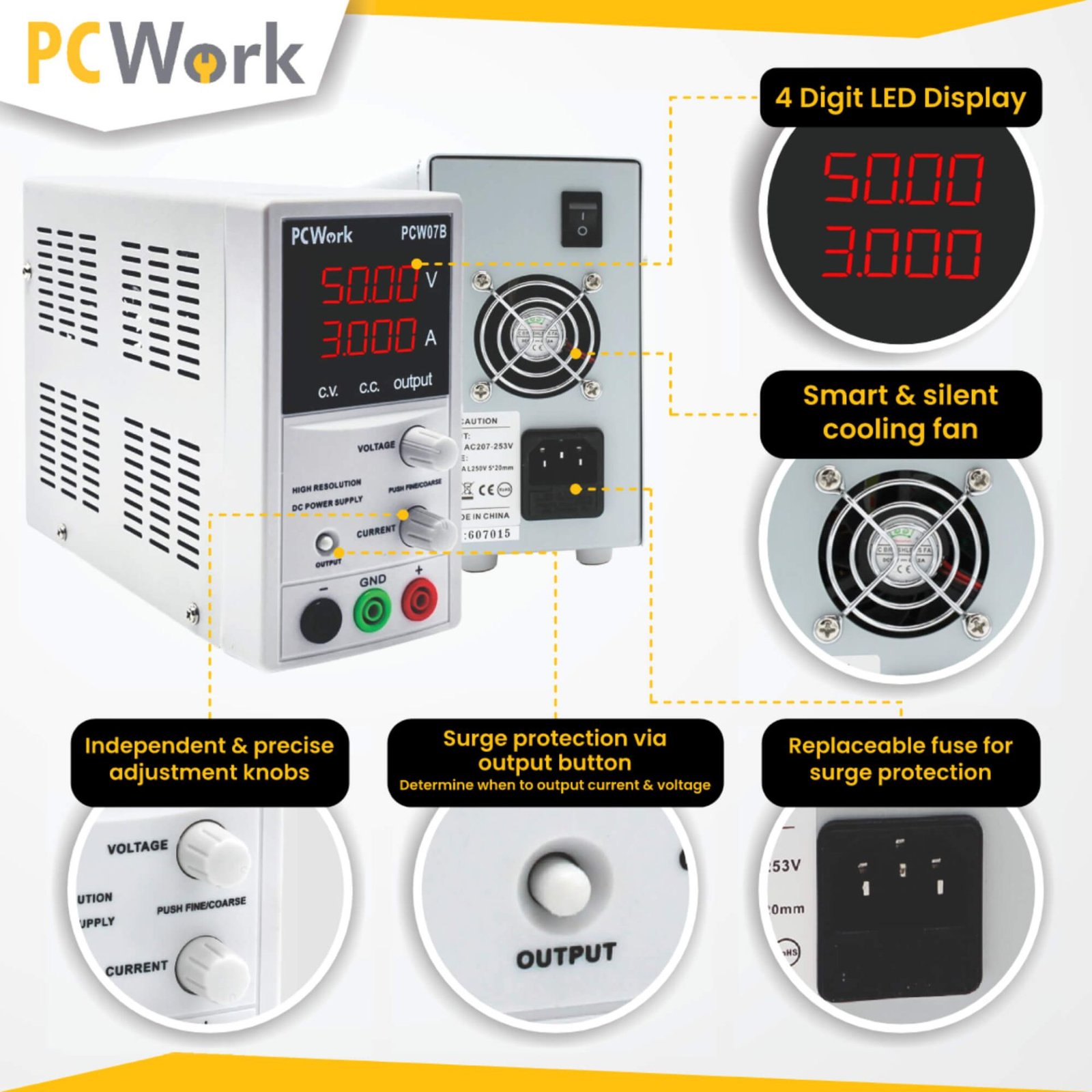 Laboratoru regulējams barošanas 1*(0-50V/0-3A)