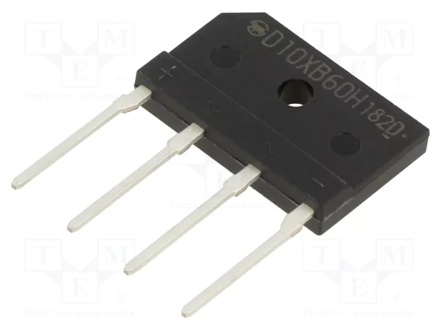 D10XB60H diožu tilts, 600V, 10A, 25x15x4.6mm, plakans, vertikāls, SHINDENGEN