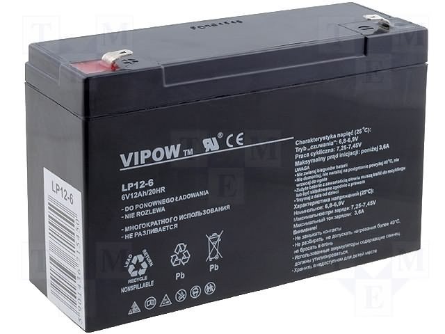 Rūpņiecības svina-skabes akumulators 6V, 12Ah, 150x50x95mm, QOLTEC, 1730g.