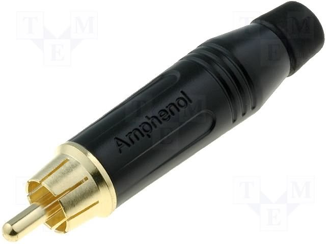 RCA štekers, taisns, GOLD, IP40, lodejama, melns, AMPHENOL