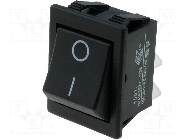 Taustiņslēdzis DPST, OFF-(ON), 16A/250VAC, 20A/28VDC, 25x32mm, melna krasa, bez fiksācijas