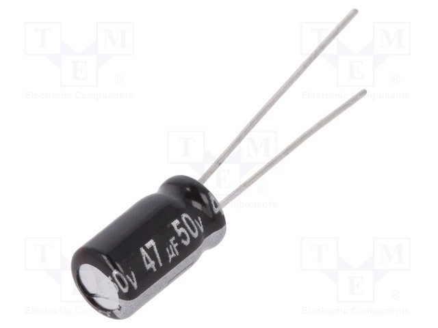 47/50V 105C, Ø6.3x11mm, ±20%, Kondensators elektrolītisks, 5000h, PANASONIC, ar lokanien izvadiem