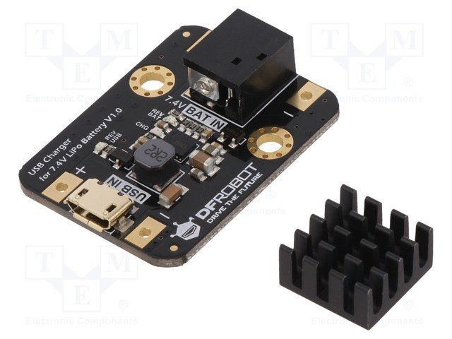 Modulis: Li-po/li-ion uzlādēšanas ierīce, 2 baterijas, 8.4/7.4VDC, 1A, microUSB-B, 28x37x10mm