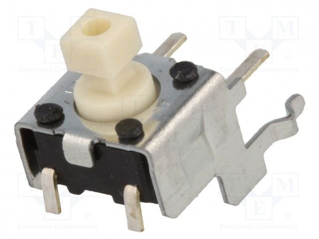 Mikroslēdzejs leņķisks, SPST-NO, OFF-(ON), 0.05A/24VDC, THT, 6x6x4mm, 0.98N, L=3.5mm, ar zeme, kvadrātveida stienis, OMRON