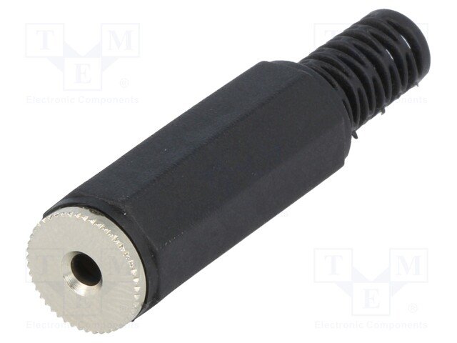 2.5mm ligzda, mono, plastmasas, uz vadu, ar amortizatoru