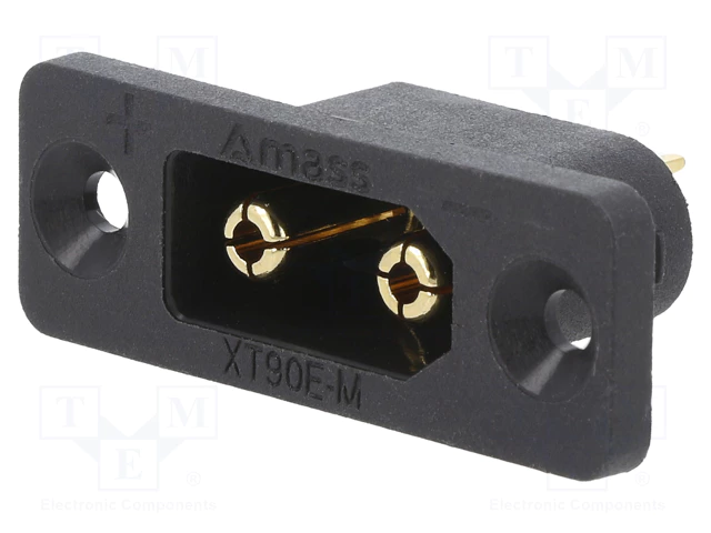 2Pin, XT90, "papa", 500V, 30A, 12AWG, lodejama, uz paneli, atloku (2 atveres)