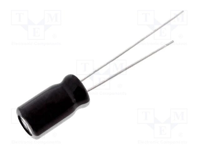 680/10V, 105C, Ø10x12.5mm, ±20%, Kondensatori zemas induktivitātes, 5000h, SAMWHA, ar lokaniem ivadiem