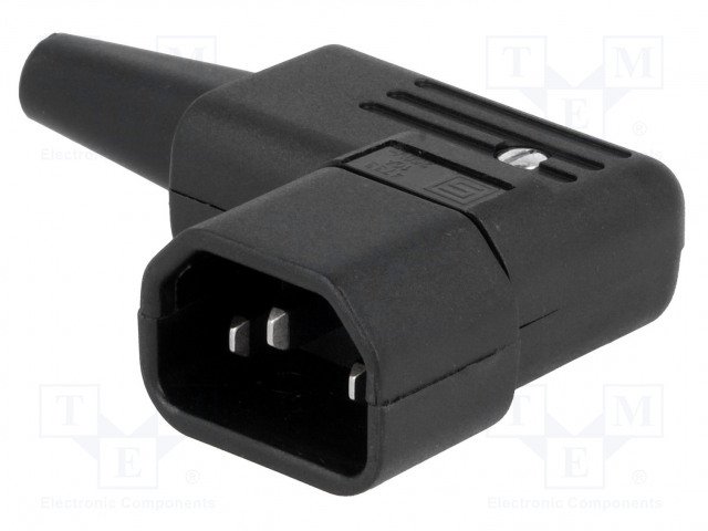 Tikla štekers, 250VAC, 10A, C14(E), IEC60320, vadam, leņķisks, SCHURTER