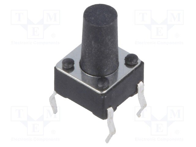 Mikroslēdzejs horizontāls, 6x6x4mm, SPST-NO, OFF-(ON), THT, 0.05A/12VDC, 1.6N, L=6mm